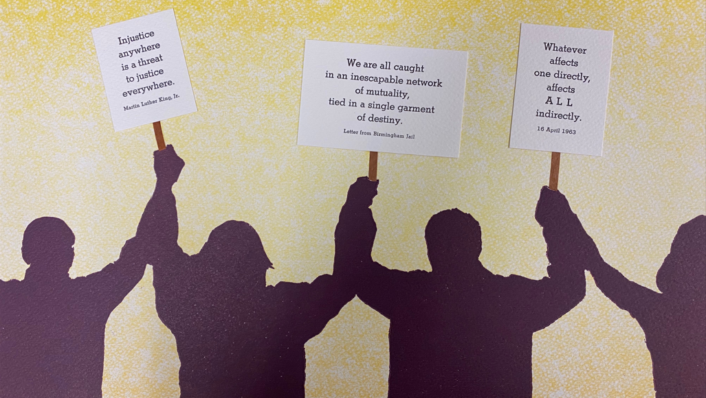 Print of 4 protestors holding signs