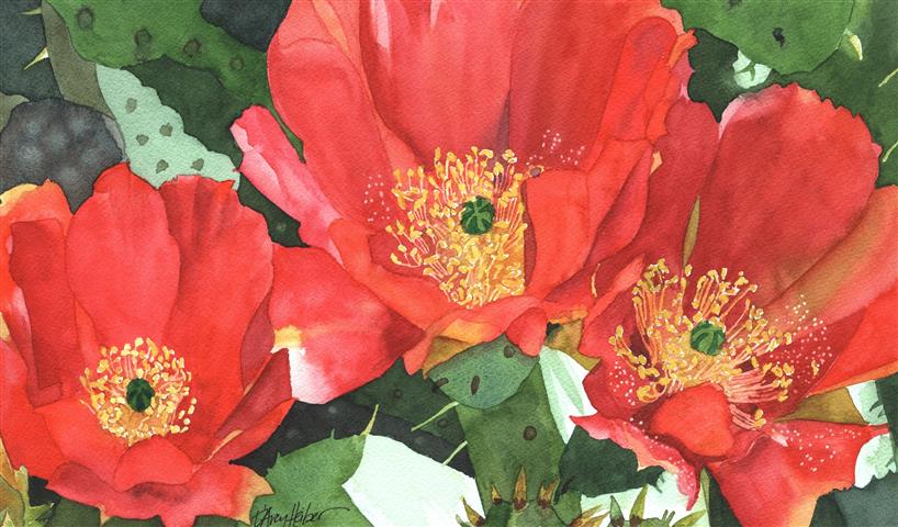 Watercolor painted cactus flowers