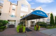 Awning at front of building to Ida Culver House Ravenna retirement community entrance