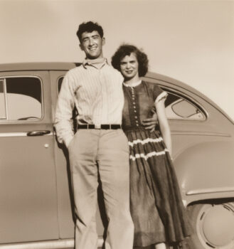 Picture of couple from their youth celebrating 75 years of marriage.