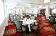 wide-angle shot of dining room in Seattle retirement community